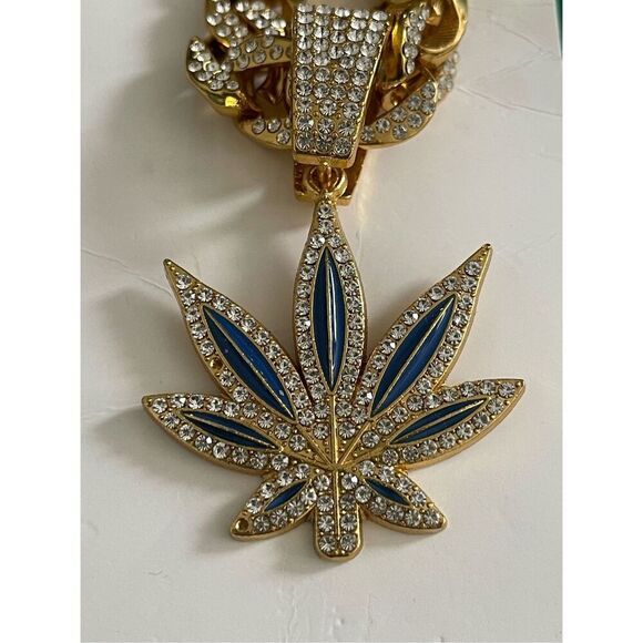Funky Hip-Hop Punk Maple Leaf Pendant Necklace with Faux Diamond Accents - Picture 4 of 7
